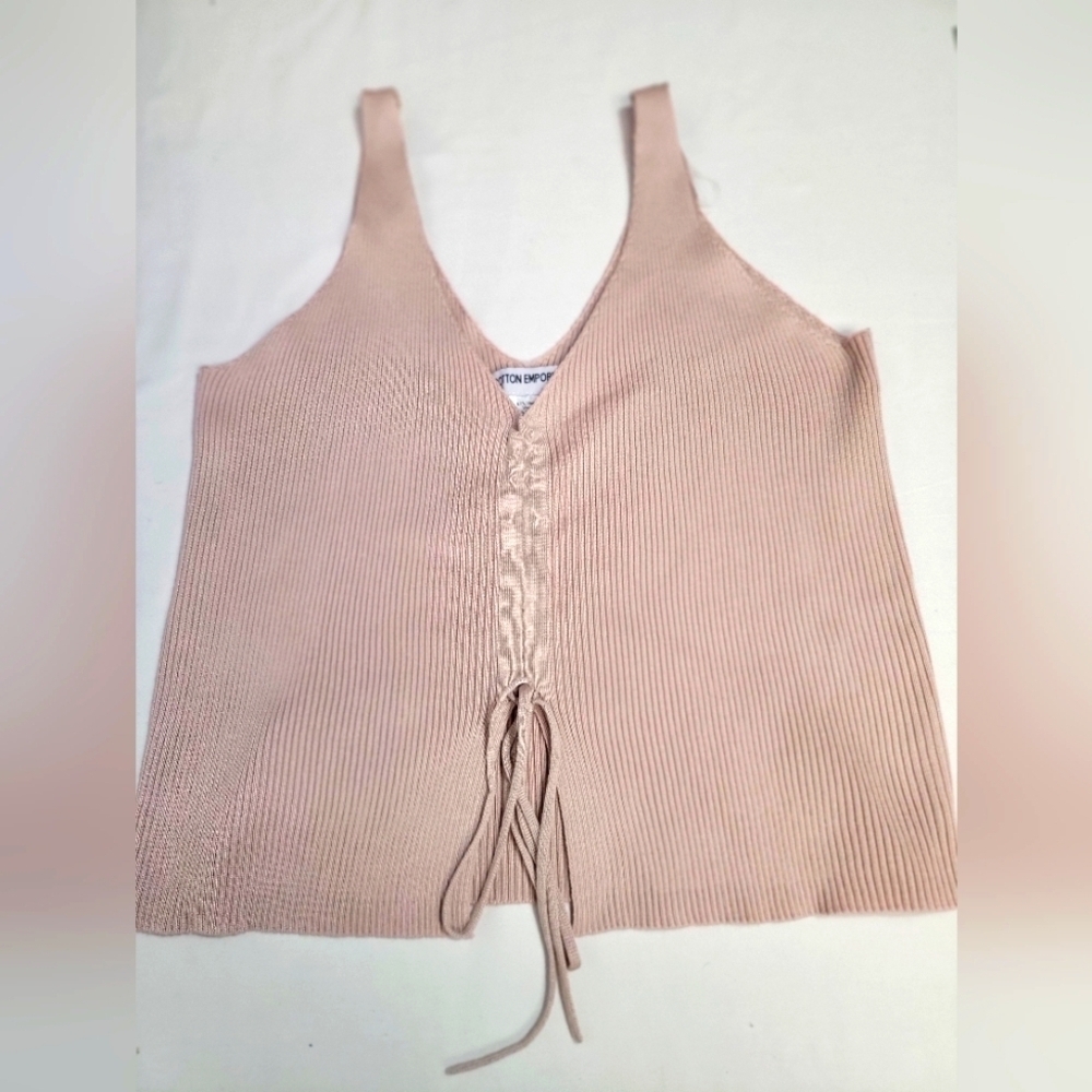 Cotton Emporium Rib Knit Tank Adjustable Drawstring Front Womens Size XL - Picture 1 of 8
